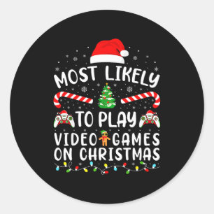 Hoogstwaarschijnlijk om videogames te spelen Kerst Ronde Sticker