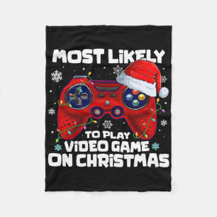 Hoogstwaarschijnlijk op kerstdag een videospel te fleece deken