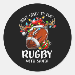 Hoogstwaarschijnlijk rugby spelen met Kerstman Ker Ronde Sticker