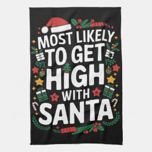 Hoogstwaarschijnlijk stoned met Kerstman kerstweds Theedoek