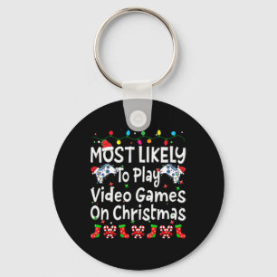 Hoogstwaarschijnlijk videogame spelen op kerstfami sleutelhanger