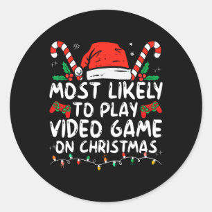 Hoogstwaarschijnlijk videogame spelen op kerstman ronde sticker