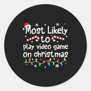 Hoogstwaarschijnlijk videogames spelen op kerstmat ronde sticker