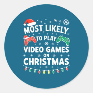 Hoogstwaarschijnlijk videogames spelen op kerstshi ronde sticker