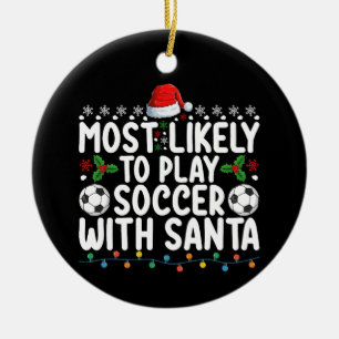 Hoogstwaarschijnlijk voetballen met Kerstman Kerst Keramisch Ornament