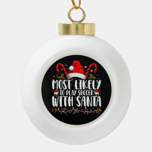 Hoogstwaarschijnlijk voetballen met Kerstman Kerst Keramische Bal Ornament