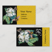 HOOGTE, BUTTERFLES EN WITTE ROSE MONOGRAM VISITEKAARTJE (Voorkant / Achterkant)