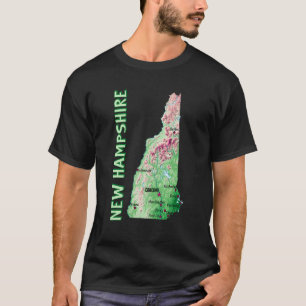 Hoogtekaart van New Hampshire State Grote Steden T-shirt