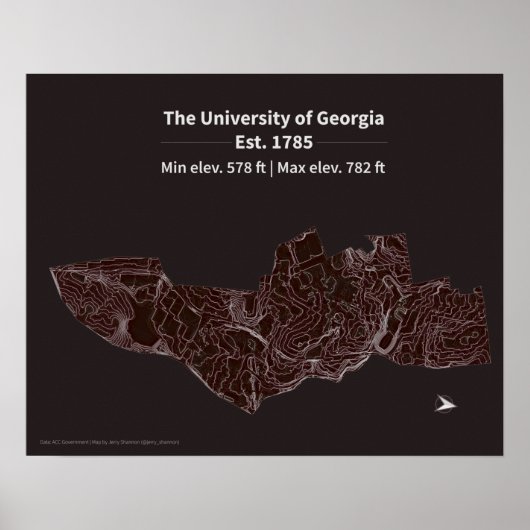 Hoogtemap van de campus van de Universiteit van Ge Poster (Voorkant)