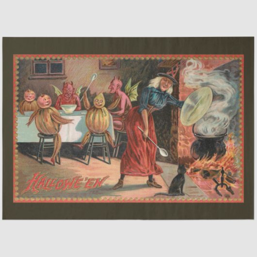 hoogtemast met heks en duivels tissuepapier (Voorkant)