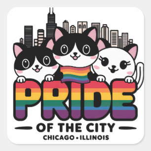 Hoogtepunten van Chicago City Illinois USA Rainbow Vierkante Sticker