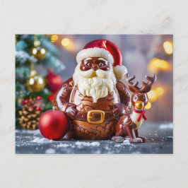 Hoogwaardige chocolade Santa met rendier Feestdagenkaart