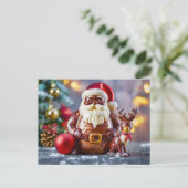 Hoogwaardige chocolade Santa met rendier Feestdagenkaart (Staand voorkant)