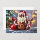 Hoogwaardige chocolade Santa met rendier Feestdagenkaart (Voorkant / Achterkant)