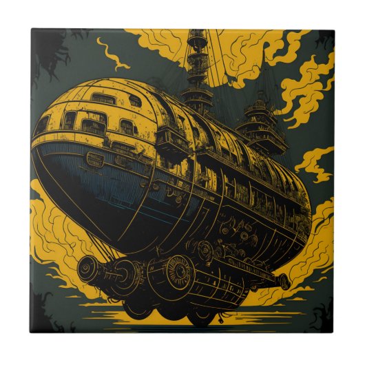 Hoogwaardige Steampunk Art Majestic Retro Airship Tegeltje (Voorkant)