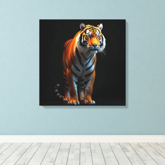 Hoogwaardige tijger op ware grootte op zwart| canvas afdruk (Insitu (Houten vloer))