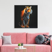 Hoogwaardige tijger op ware grootte op zwart| canvas afdruk (Insitu (Woonkamer))