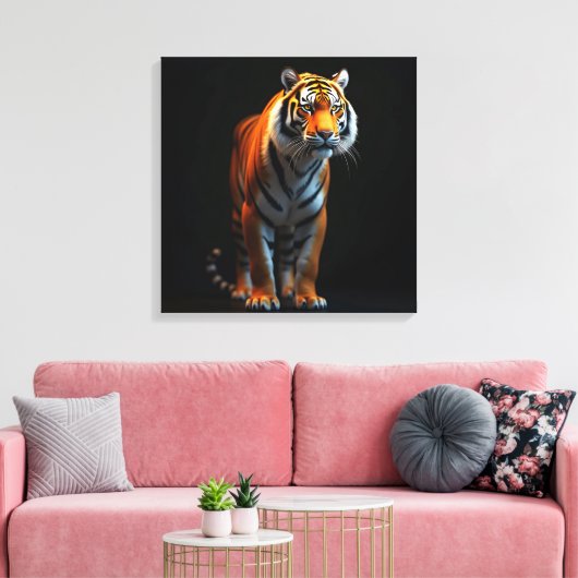 Hoogwaardige tijger op ware grootte op zwart| canvas afdruk (Insitu (Woonkamer))