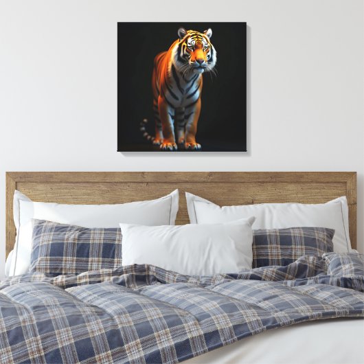 Hoogwaardige tijger op ware grootte op zwart| canvas afdruk (Insitu (Slaapkamer))