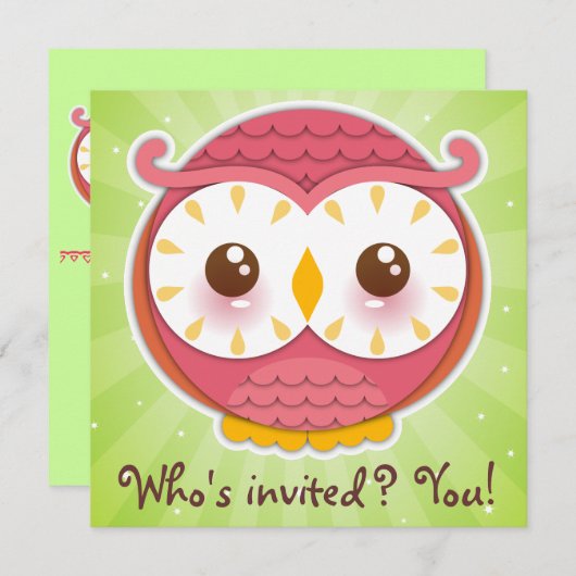 HooHoo Owl Uitnodiging (Voorkant / Achterkant)