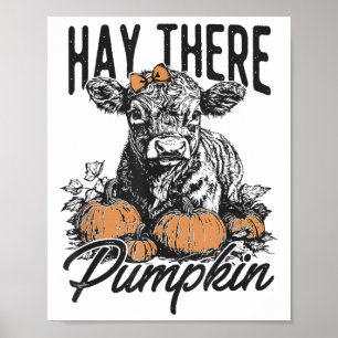 Hooi Daar Pompoen Schattige Koe Boerderij Herfst H Poster