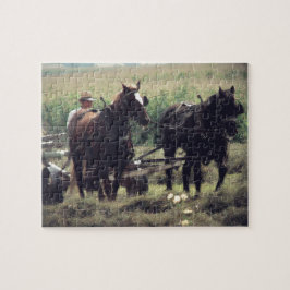 Hooi maken met paarden legpuzzel