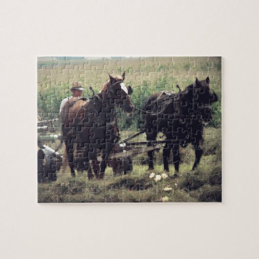Hooi maken met paarden legpuzzel (Horizontaal)