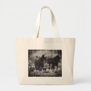 Hooi maken met paarden zwart en wit grote tote bag