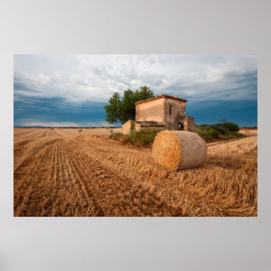 Hooibaal in veld in Provence Poster (Voorkant)
