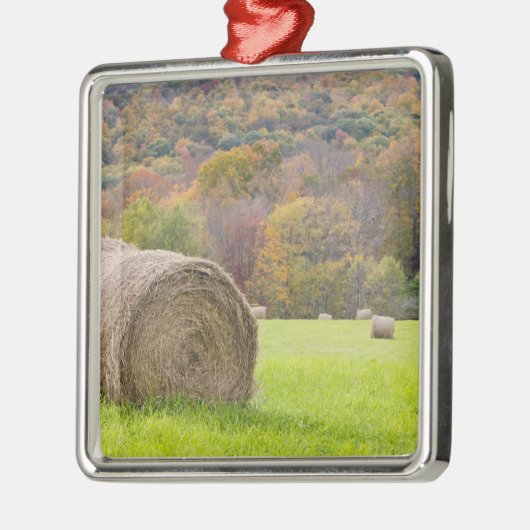 Hooibalen en herfst op boerderij; metalen ornament (Links)