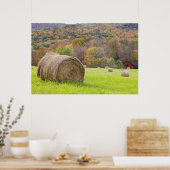 Hooibalen en herfstloof op boerderij, poster (Keuken)