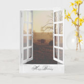 hooibalen in mistig veld verjaardag kaart (Gele Bloem)