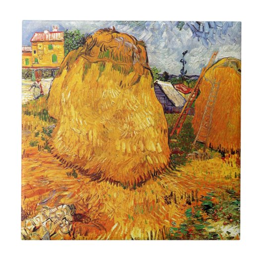 Hooibergen in Provence van Van Gogh. Tegeltje (Voorkant)