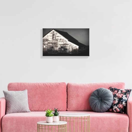 Hooischuur in zwart en wit canvas afdruk (Insitu (Woonkamer))