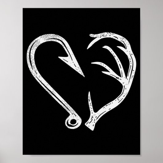 Hook Antler Heart Love Vist Hunting Fish Deer H Poster (Voorkant)