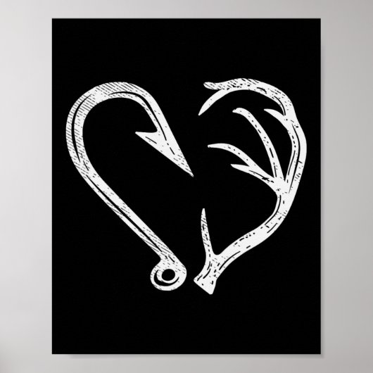 Hook Antler Heart Love Vist Hunting Fish Deer H Poster (Voorkant)