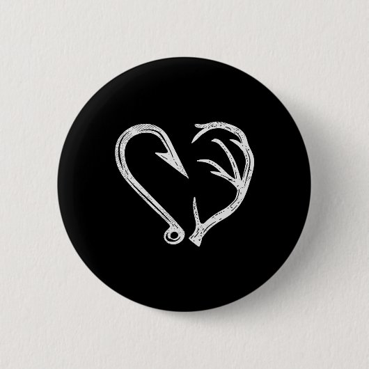 Hook Antler Heart Love Vist Hunting Fish Deer H Ronde Button 5,7 Cm (Voorkant)