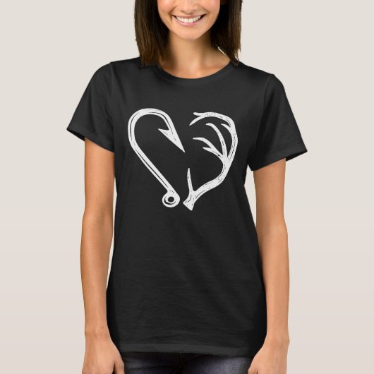 Hook Antler Heart Love Vist Hunting Fish Deer H T-shirt (Voorkant)