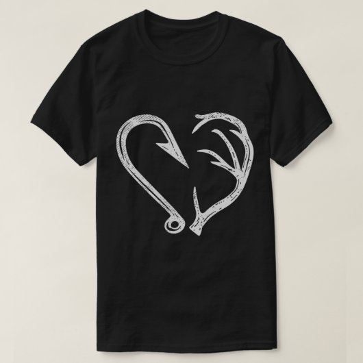 Hook Antler Heart Love Vist Hunting Fish Deer H T-shirt (Design voorkant)