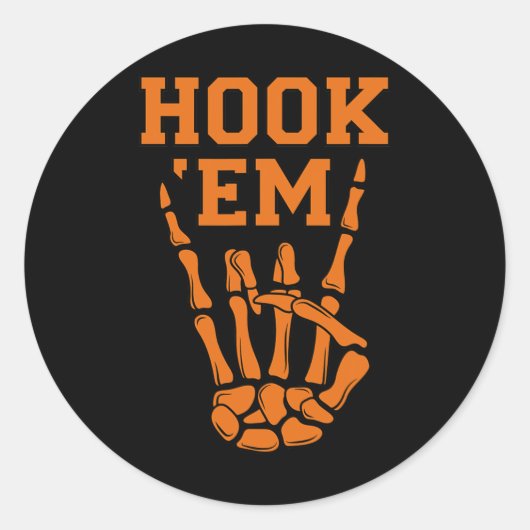 Hook em Skeleton Horns Halloween Ronde Sticker (Voorkant)
