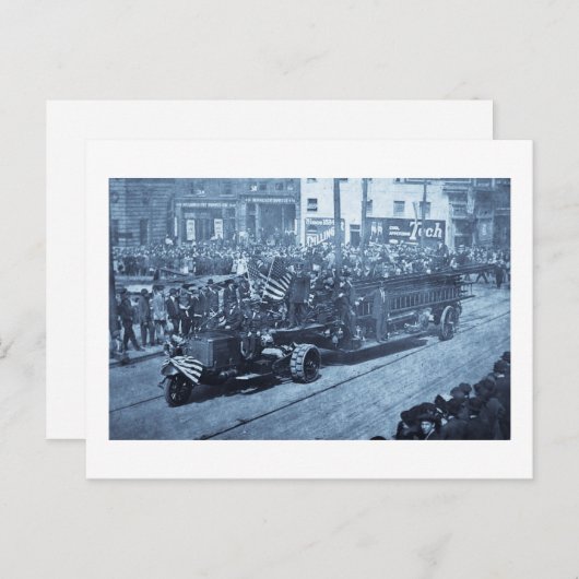 Hook en Ladder over de parade - Vinatge Briefkaart (Voorkant / Achterkant)