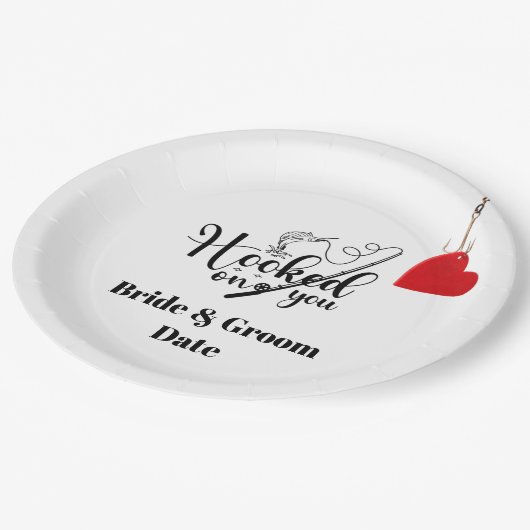 Hook op je voor het vissen met liefdesbruiloft papieren bordje (Gekanteld)