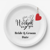 Hook op je voor het vissen met liefdesbruiloft papieren bordje (Voorkant)