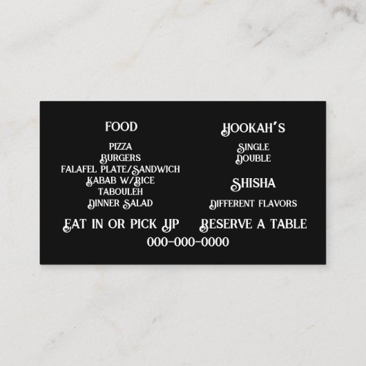 Hookah Bar Standaard, 3,5 inch x 2,0 inch Visiteka Visitekaartje (Achterkant)