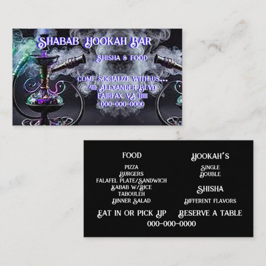 Hookah Bar Standaard, 3,5 inch x 2,0 inch Visiteka Visitekaartje (Voorkant / Achterkant)