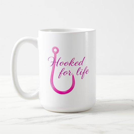 Hooked for Life Pink Fishing Hook Koffiemok (Links)