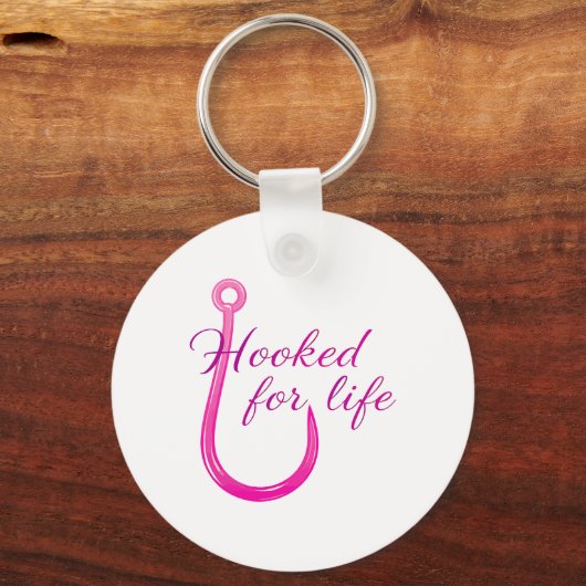 Hooked for Life Pink Fishing Hook Sleutelhanger (Voorkant)