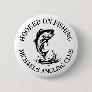 Hooked On Fishing Logo, Gepersonaliseerde Hengelcl Ronde Button 5,7 Cm