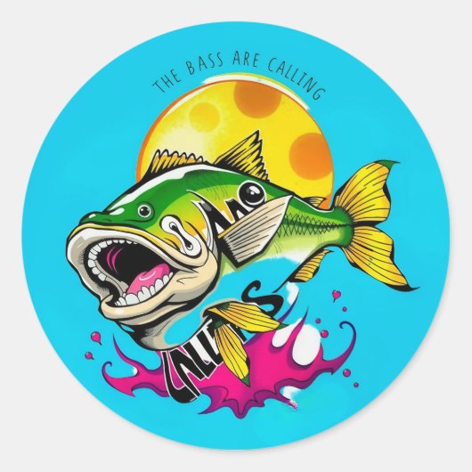 Hooked on Fun: The Bass Are Calling! Ronde Sticker (Voorkant)