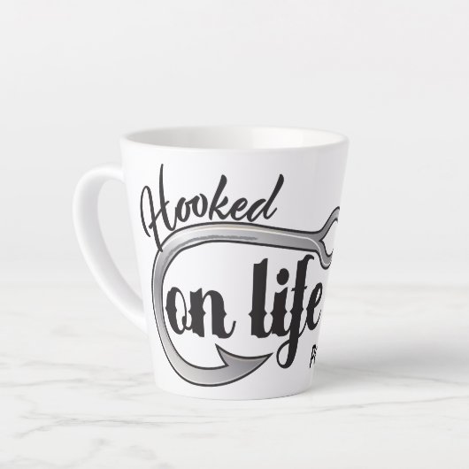 "Hooked On Life" hook illustration, personalize Latte Mok (Linkerhoek)